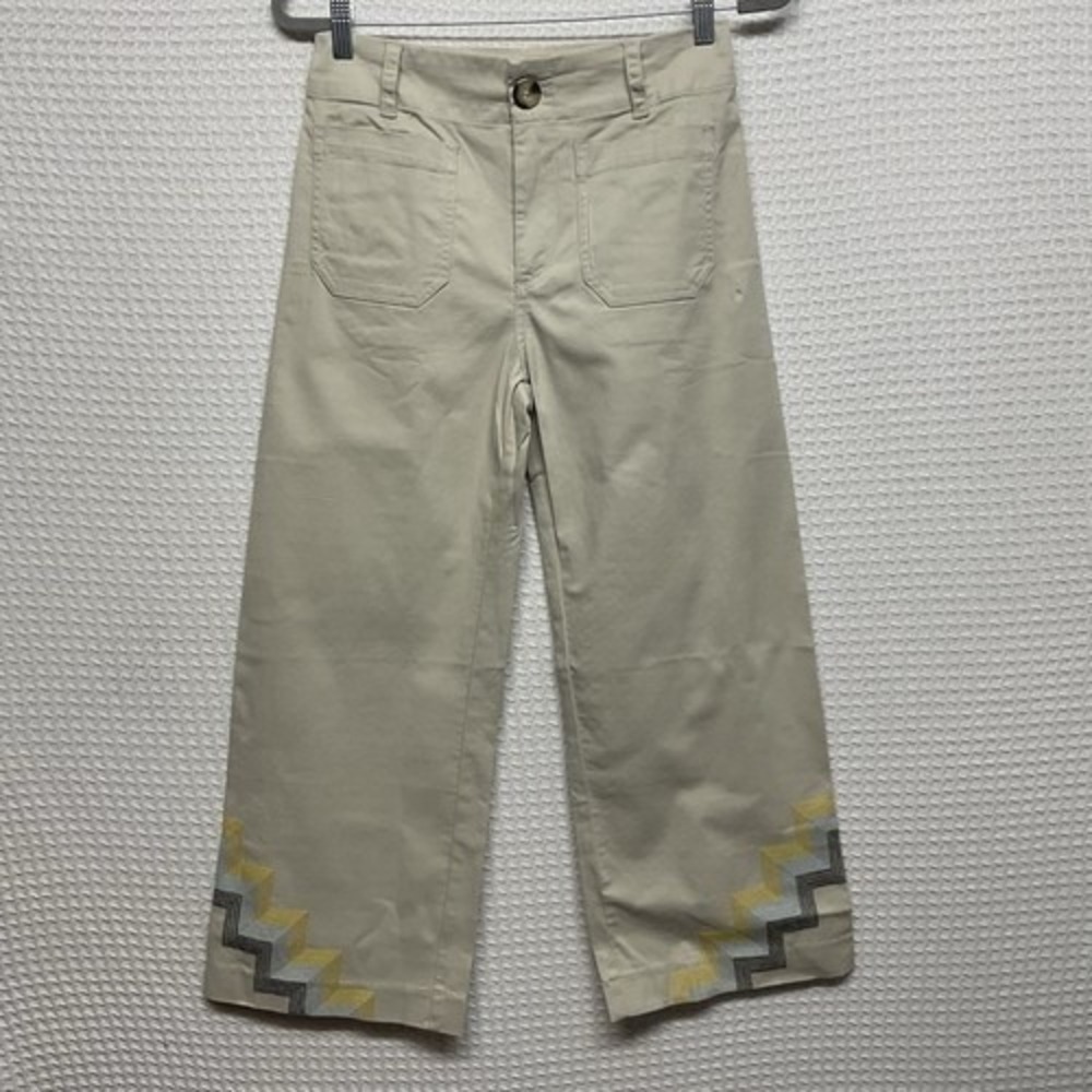 NWT Anthropologie Maeve Hallee Embroidered Hem Wide Leg Ankle Pants Women 4